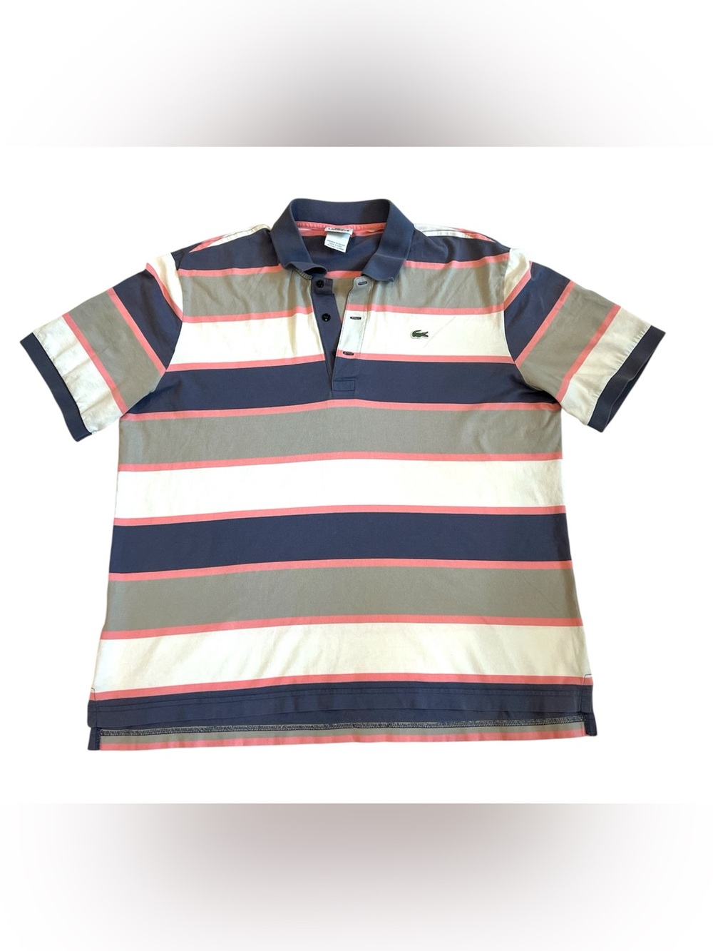 Lacoste Polo Shirt Mens Size 7 Stripe Pique Polo Croc Logo Cotton Casual Preppy